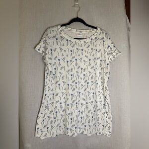 LuLaRoe Cream Top with Blue Floral Design